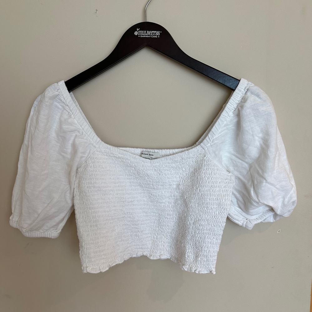 American Eagle smock puff sleeve top white